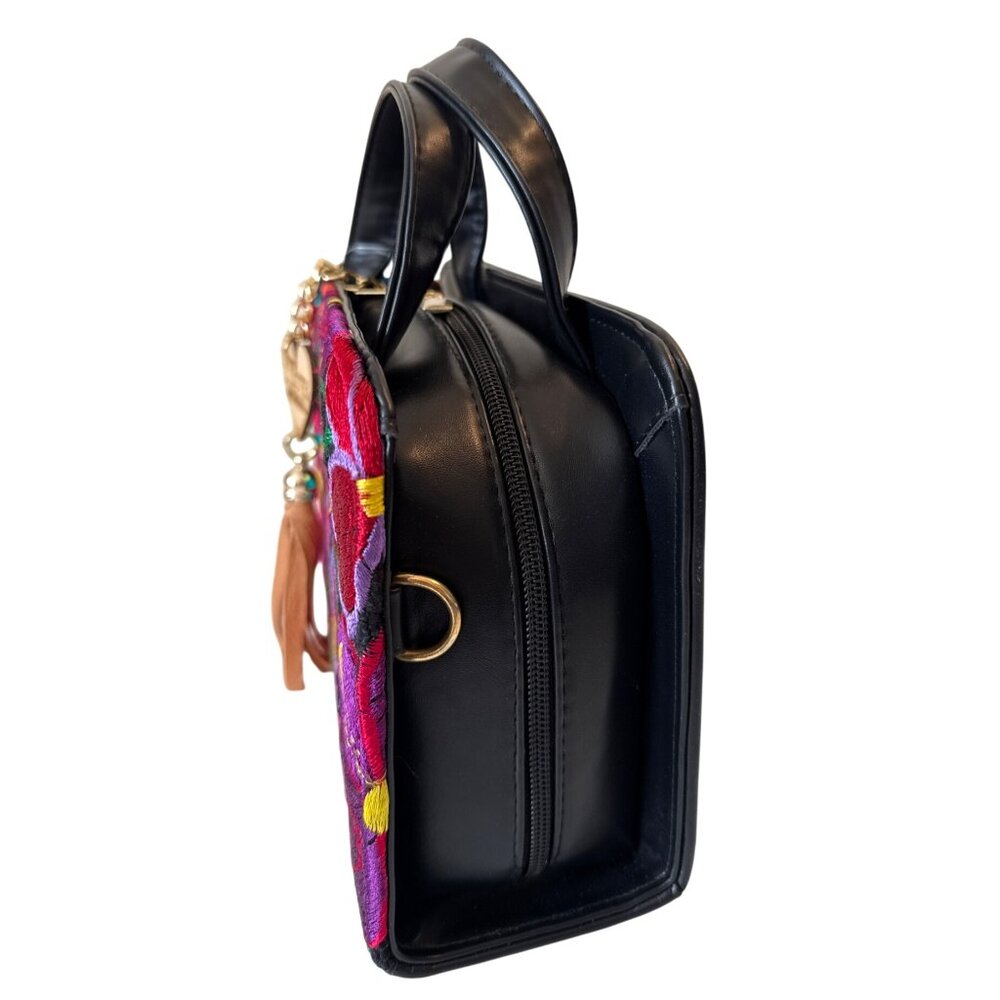 Tapestry embroidery crossbody vibrant colors vegan leather handmade handbag wome - Picture 2 of 7